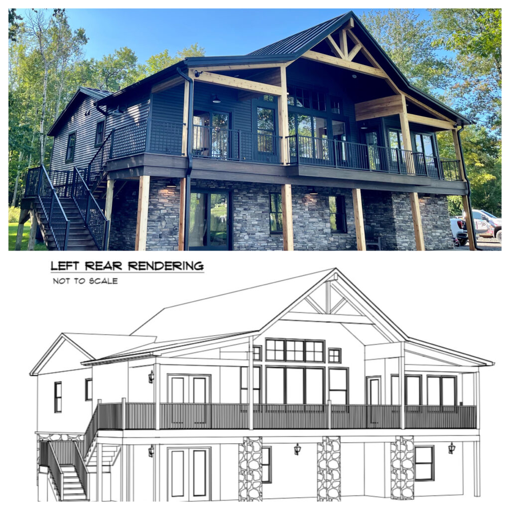 Picture of house over isometric drawing