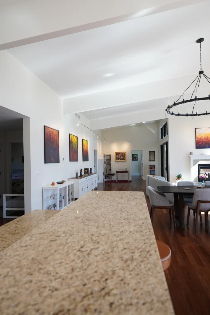 Interior of new home construction with granite counter
