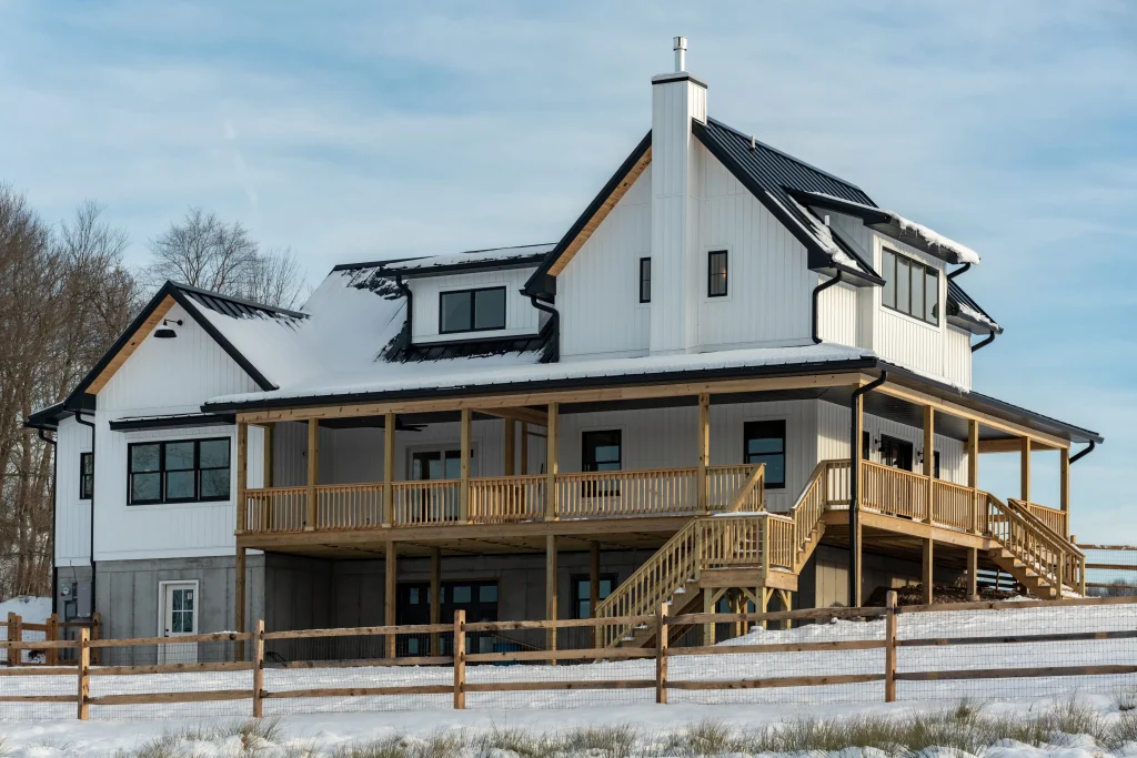New Home construction exterior with new decking in Duck Harbor 