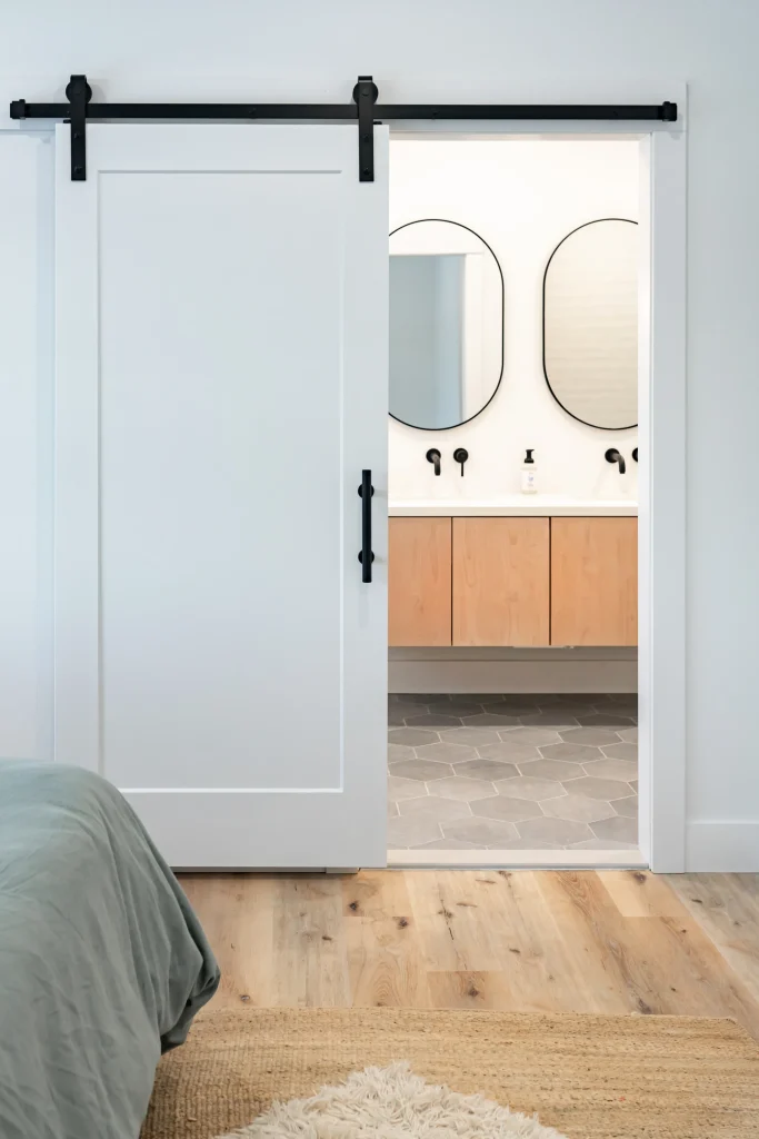 sliding door to his and hers bathroom