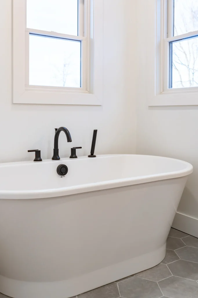 new bath tub in new home construction bathroom