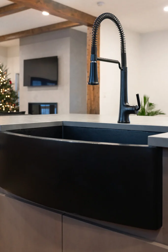 large basin sink in new home construction kitchen